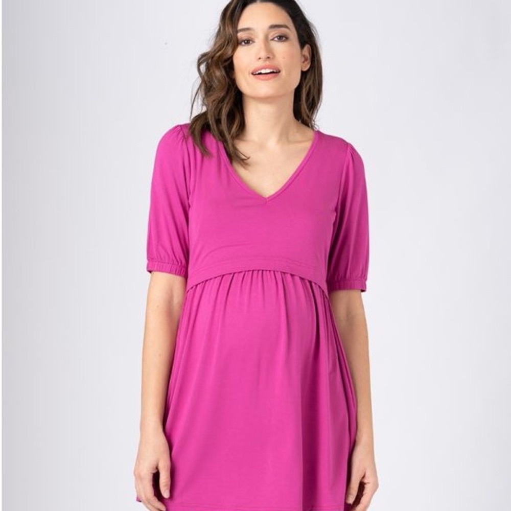 Seraphine Pink V-Neck Maternity to Nursing Smock Tunic Top